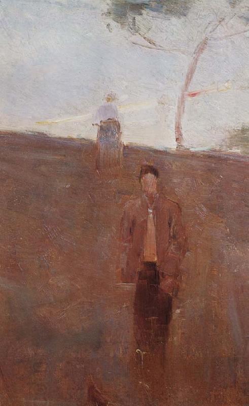 Arthur streeton Figures on a hillside,twilight